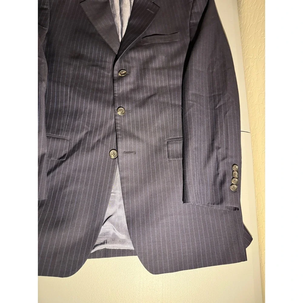 Ralph Ralph Lauren Mens Pinstripe Suit Navy Blue Wool 3 Button Blazer 42R 33x33